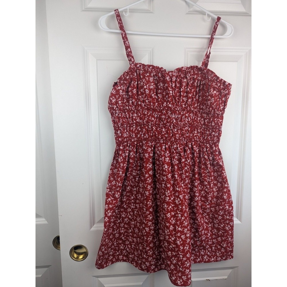 Wild Fable Women's Smocked Dress Sz Medium Red Floral Adjustable Strap NWT
